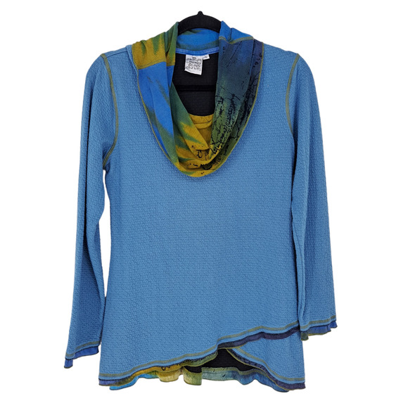 Parsley & Sage Tunic Top Waffle Knit Cowl Neck Artsy Blue Women's Size S Small - Picture 1 of 5